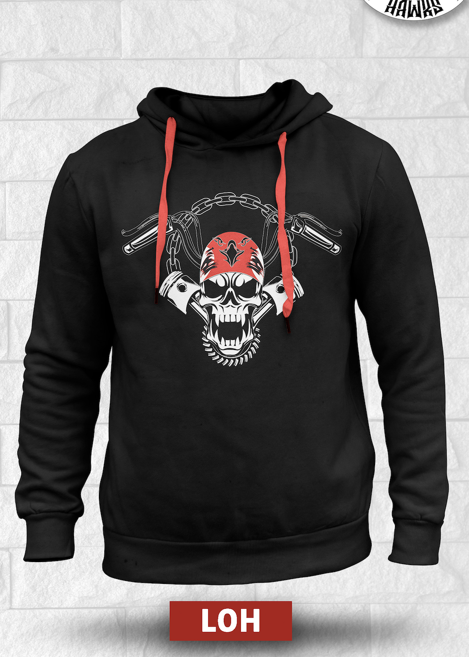 Hoodies without Zipper Skull and Handlebars Design